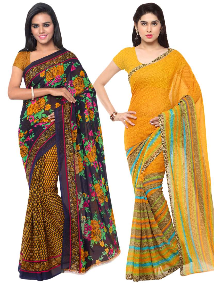 multi colored georgette combos saree with blouse