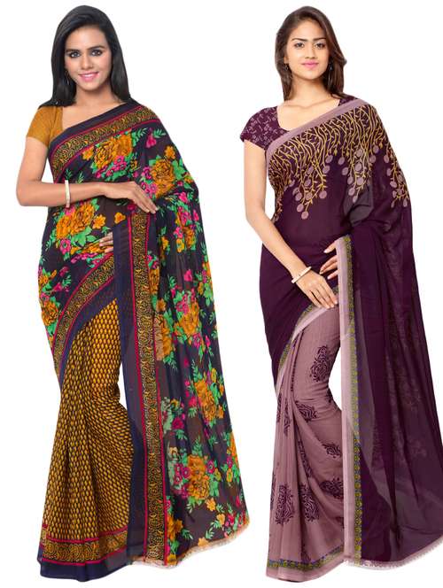 multi colored georgette combos saree with blouse - 16425558 -  Standard Image - 0
