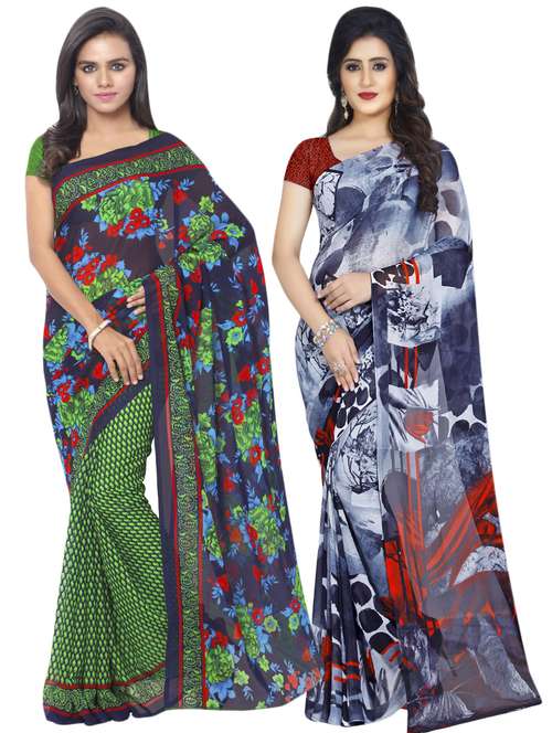 multi colored georgette combos saree with blouse - 16425580 -  Standard Image - 0