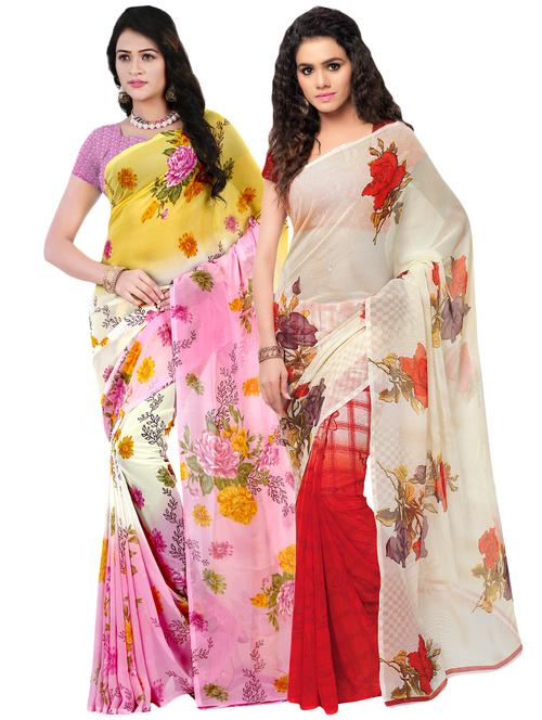 set of 2 multicolor printed saree combo with blouse - 16425862 -  Standard Image - 0