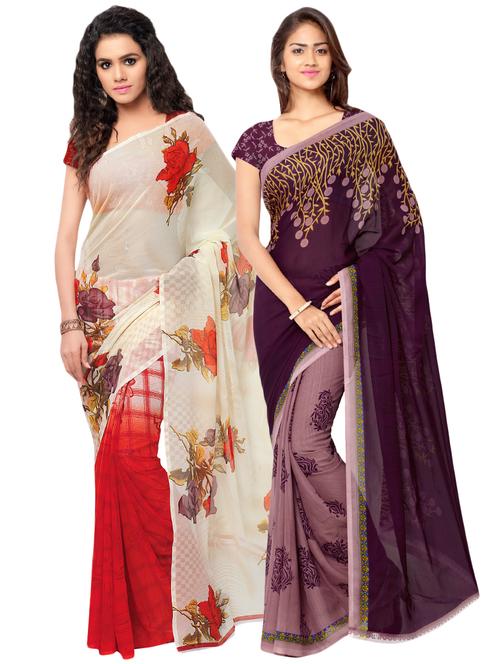 set of 2 multicolor printed saree combo with blouse - 16425874 - Standard Image - 0