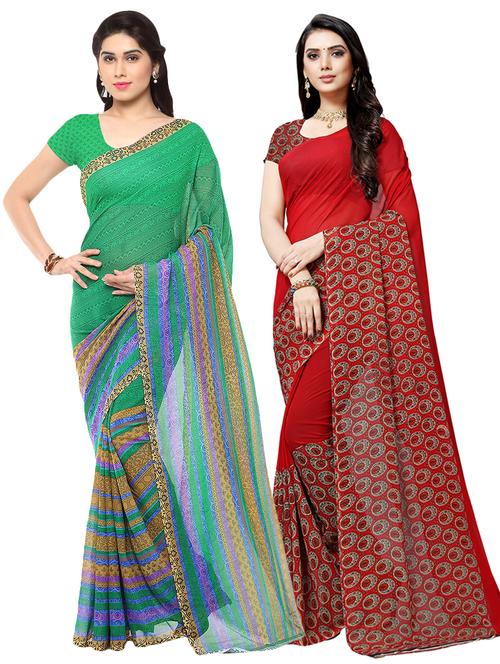 set of 2 multicolor printed saree combo with blouse - 16426087 - Standard Image - 0