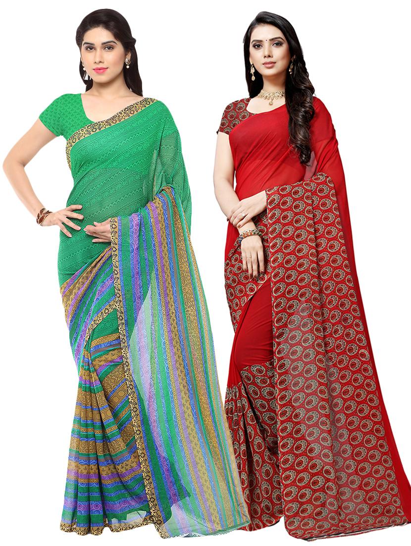 set of 2 multicolor printed saree combo with blouse - 16426087 - Zoom Image - 0