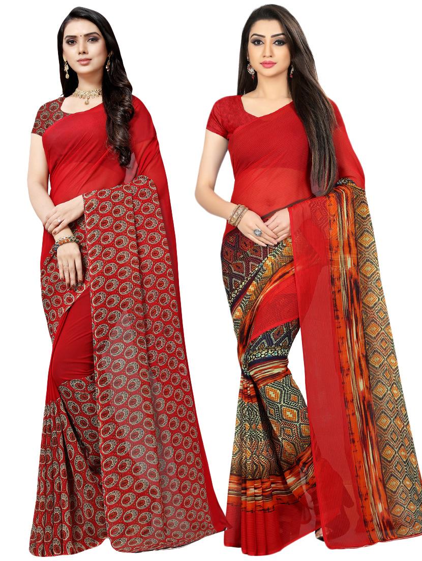 set of 2 multicolor printed saree combo with blouse - 16426167 - Zoom Image - 0
