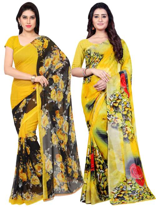 multi colored georgette combos saree with blouse - 16426171 -  Standard Image - 0