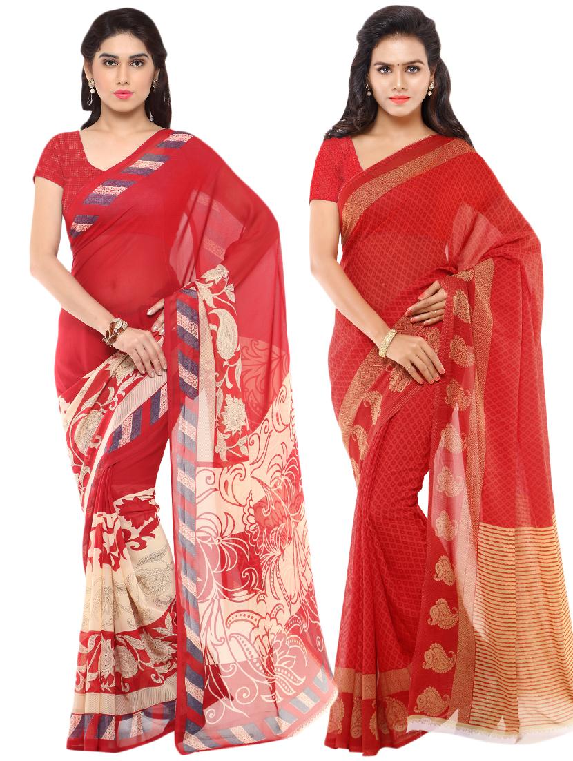 multi colored georgette combos saree with blouse - 16426178 - Zoom Image - 0