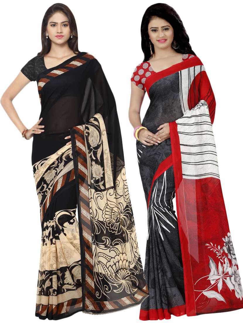 multi colored georgette combos saree with blouse - 16426183 - Zoom Image - 0