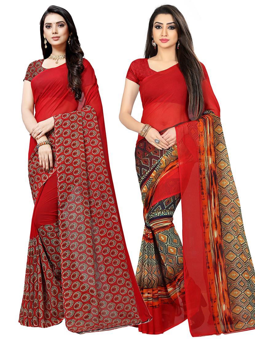 red georgette combos saree - 16426357 - Zoom Image - 0