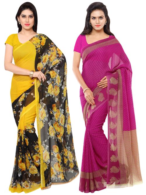 set of 2 multicolor printed saree combo with blouse - 16426438 - Standard Image - 0