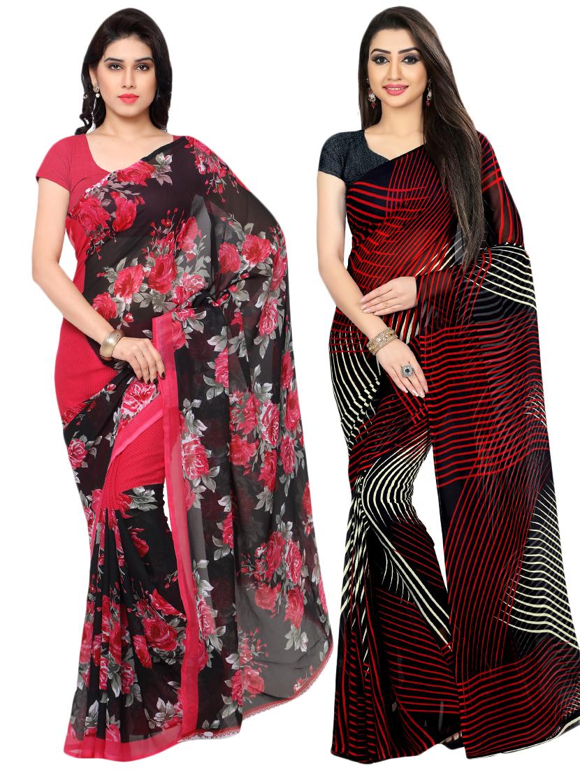 set of 2 multicolor printed saree combo with blouse - 16426458 - Zoom Image - 0