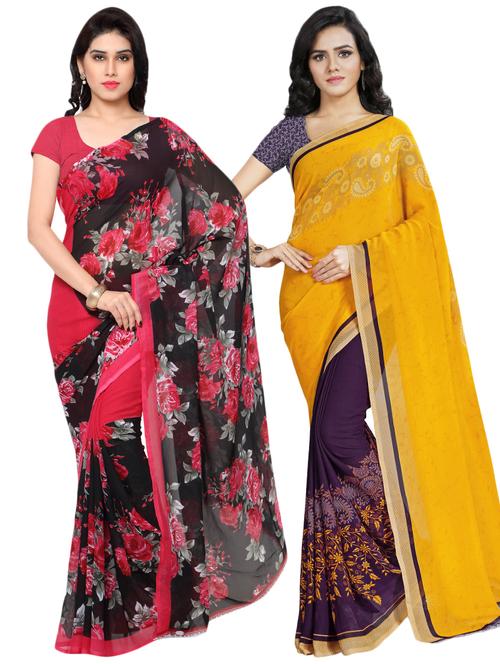 set of 2 multicolor printed saree combo with blouse - 16426490 -  Standard Image - 0