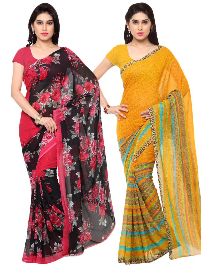 set of 2 multicolor printed saree combo with blouse - 16426498 - Zoom Image - 0