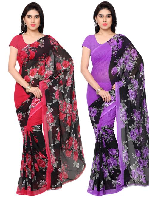 set of 2 multicolor printed saree combo with blouse - 16426500 - Standard Image - 0