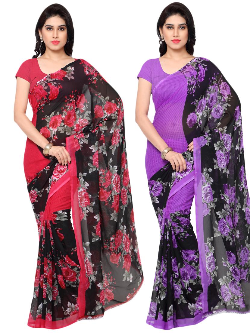set of 2 multicolor printed saree combo with blouse - 16426500 - Zoom Image - 0