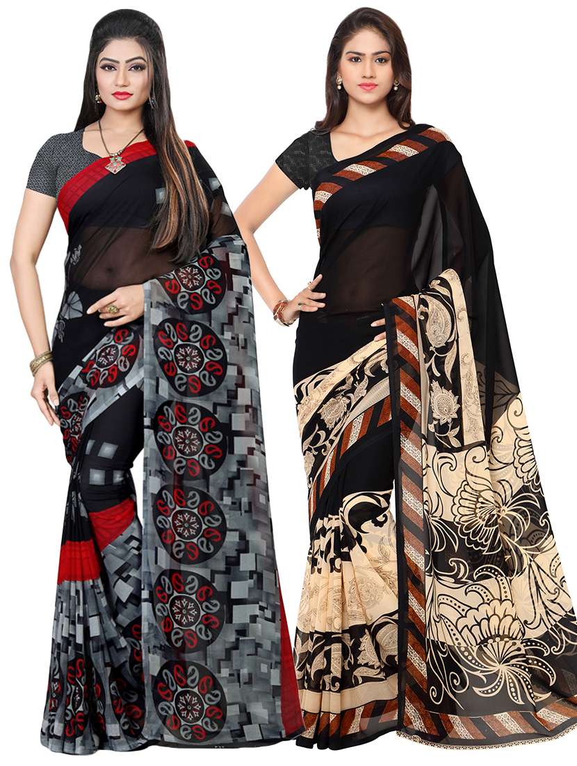 set of 2  printed saree combo with blouse