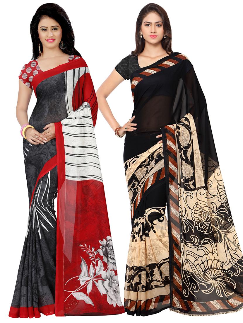 set of 2 printed saree combo - 16426591 - Zoom Image - 0