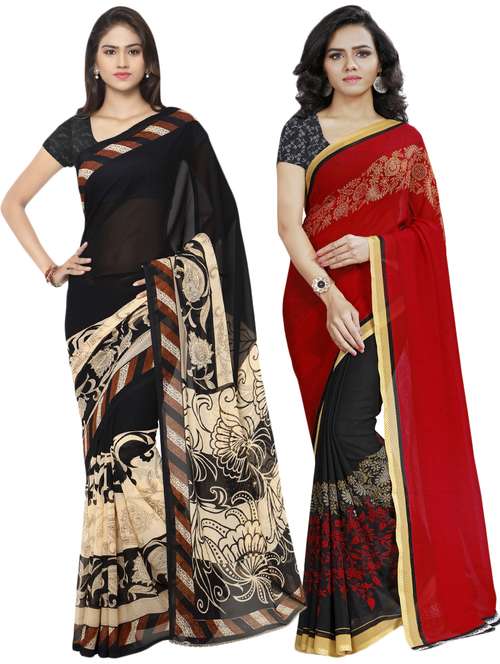 set of 2 multicolor printed saree combo with blouse - 16426594 - Standard Image - 0