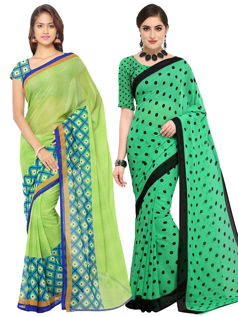 set of 2 multicolor printed saree combo with blouse - 16426613 - Zoom Image - 0