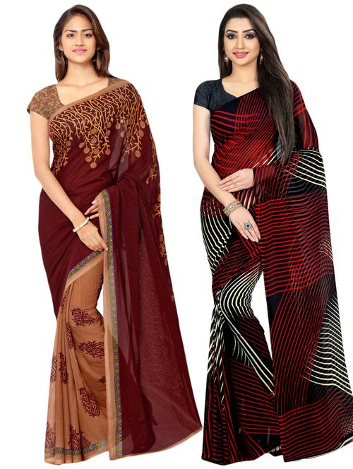set of 2 multicolor printed saree combo with blouse - 16426640 - Standard Image - 0