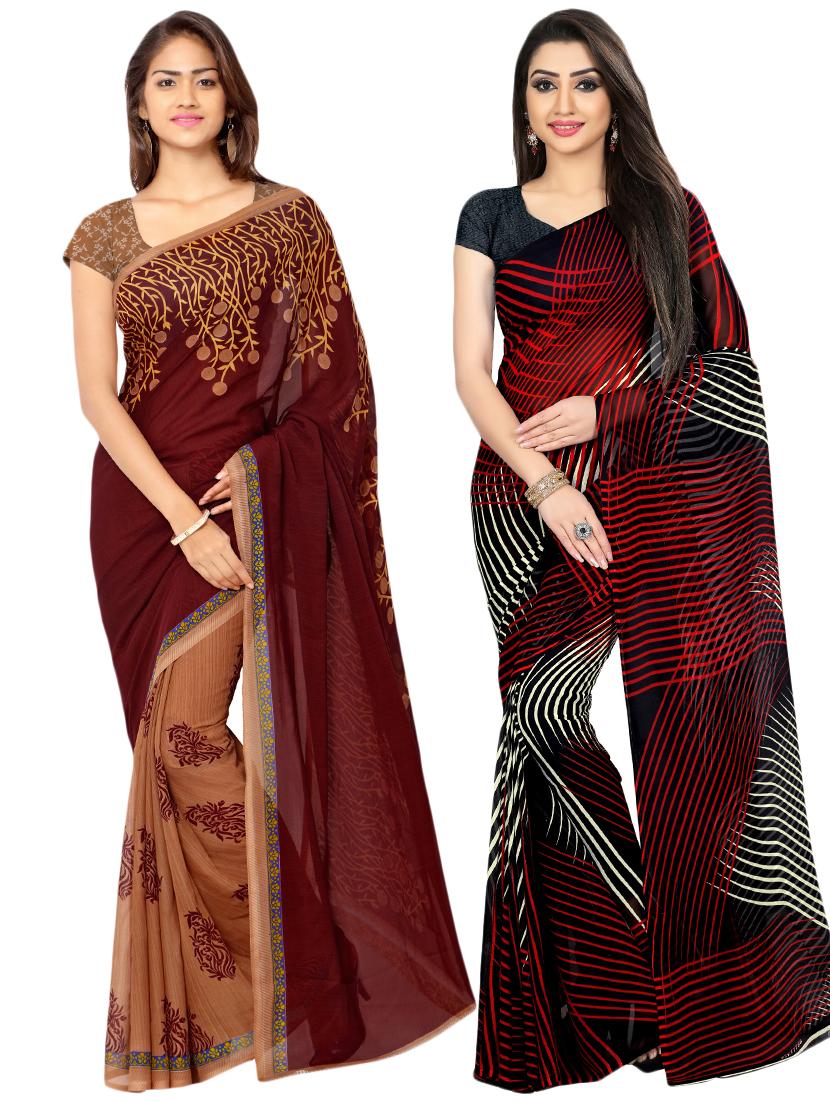 set of 2 multicolor printed saree combo with blouse - 16426640 - Zoom Image - 0