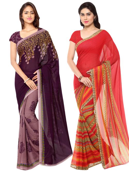set of 2 multicolor printed saree combo with blouse - 16426731 - Standard Image - 0