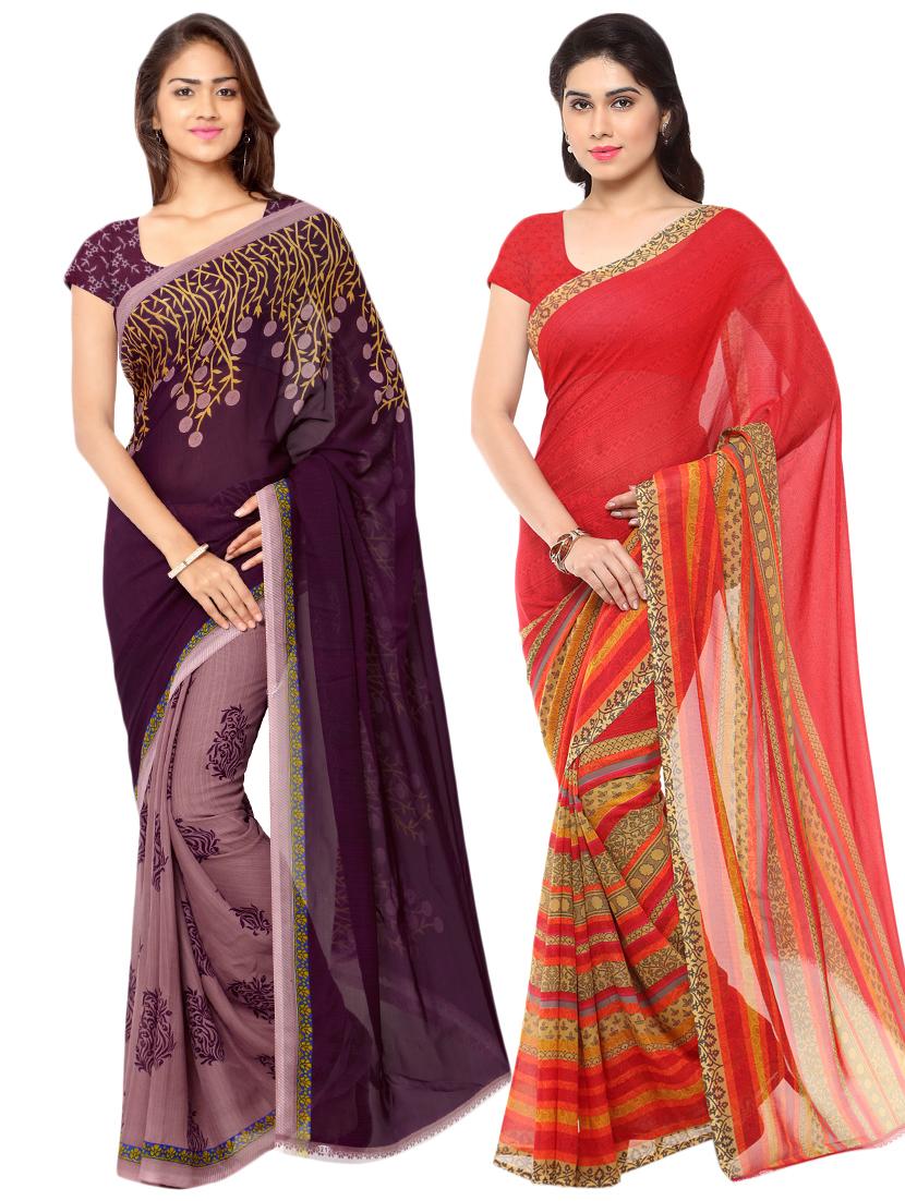 set of 2 multicolor printed saree combo with blouse - 16426731 - Zoom Image - 0