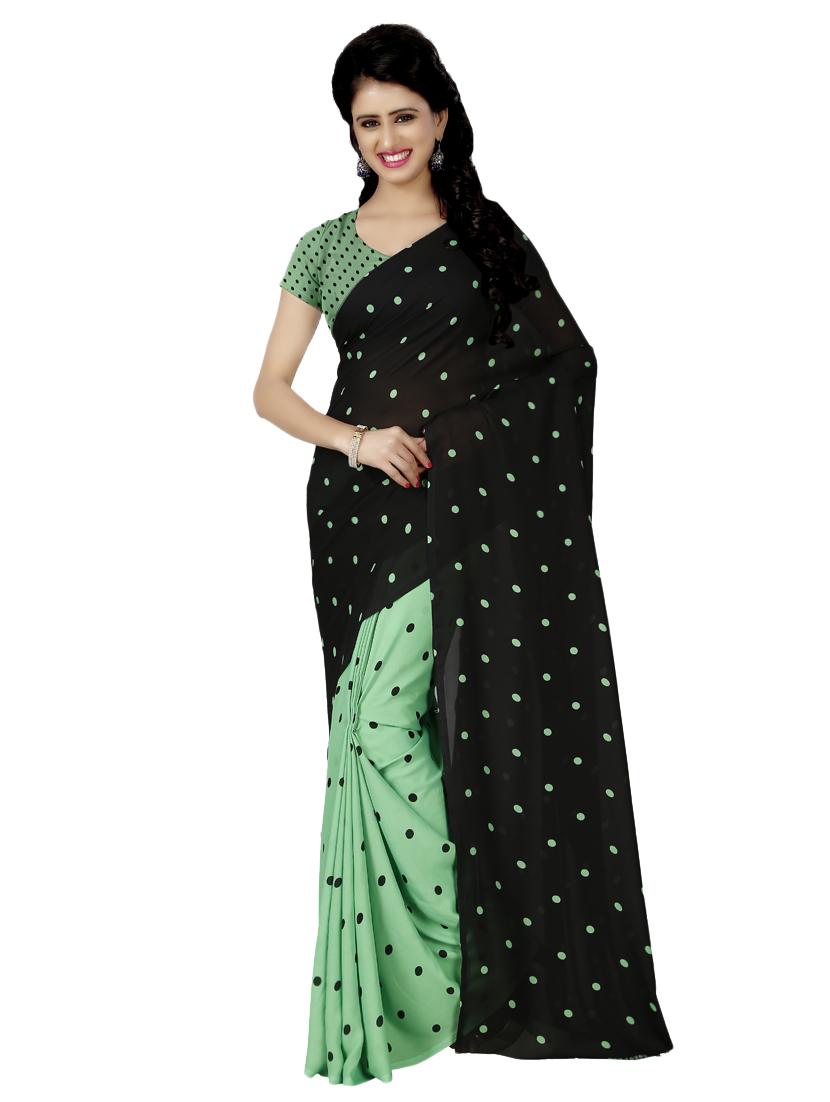 polka dots printed half & half saree with blouse - 16426834 - Zoom Image - 0