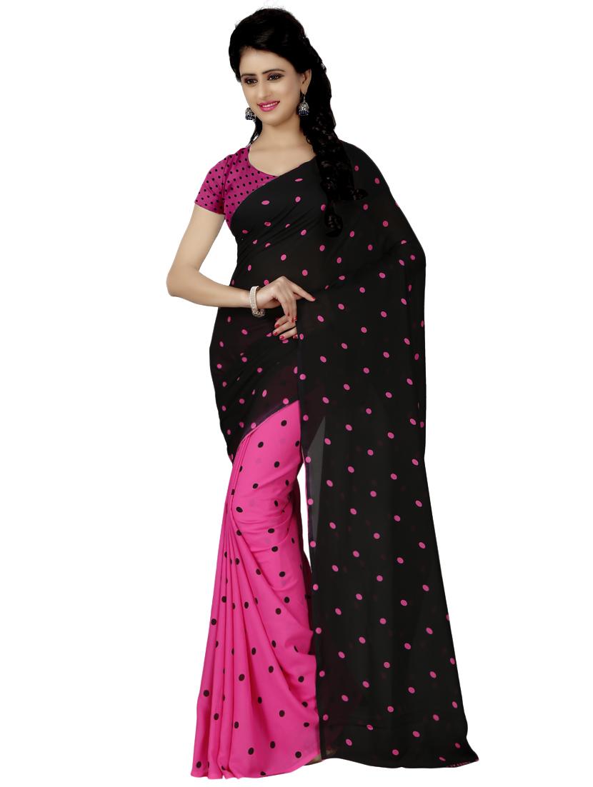 polka dots printed half & half saree with blouse - 16426835 - Zoom Image - 0
