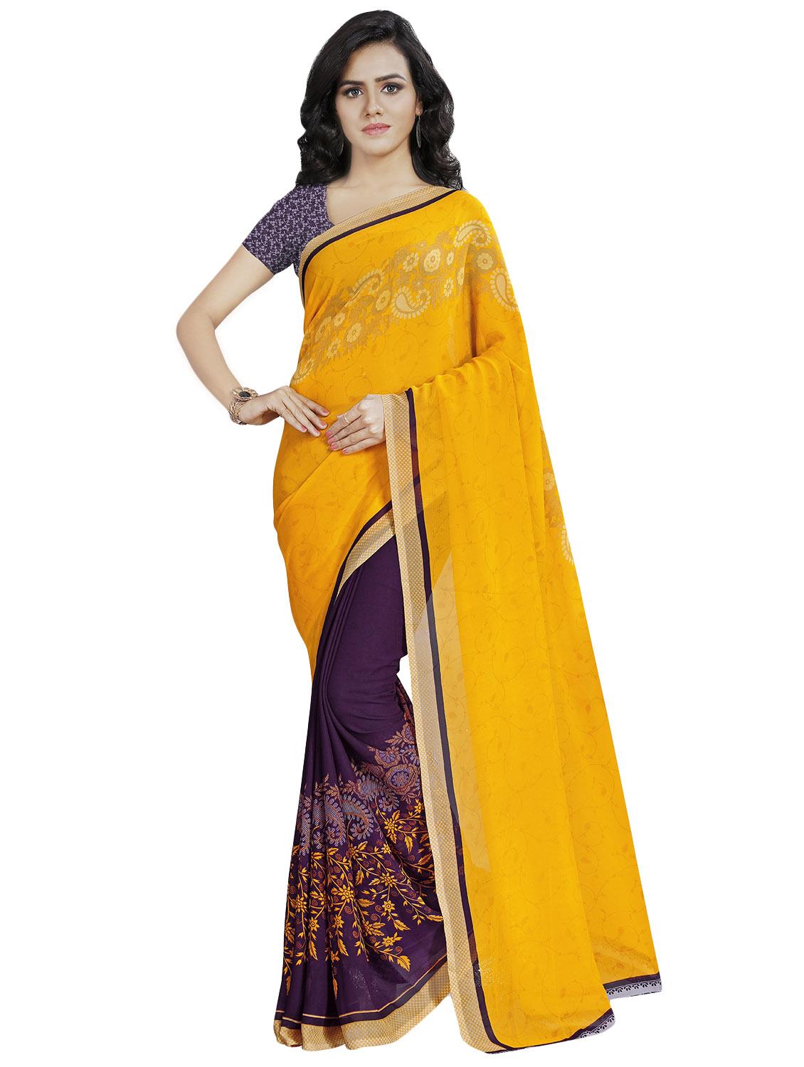 floral printed half & half saree with blouse - 16426840 - Zoom Image - 0