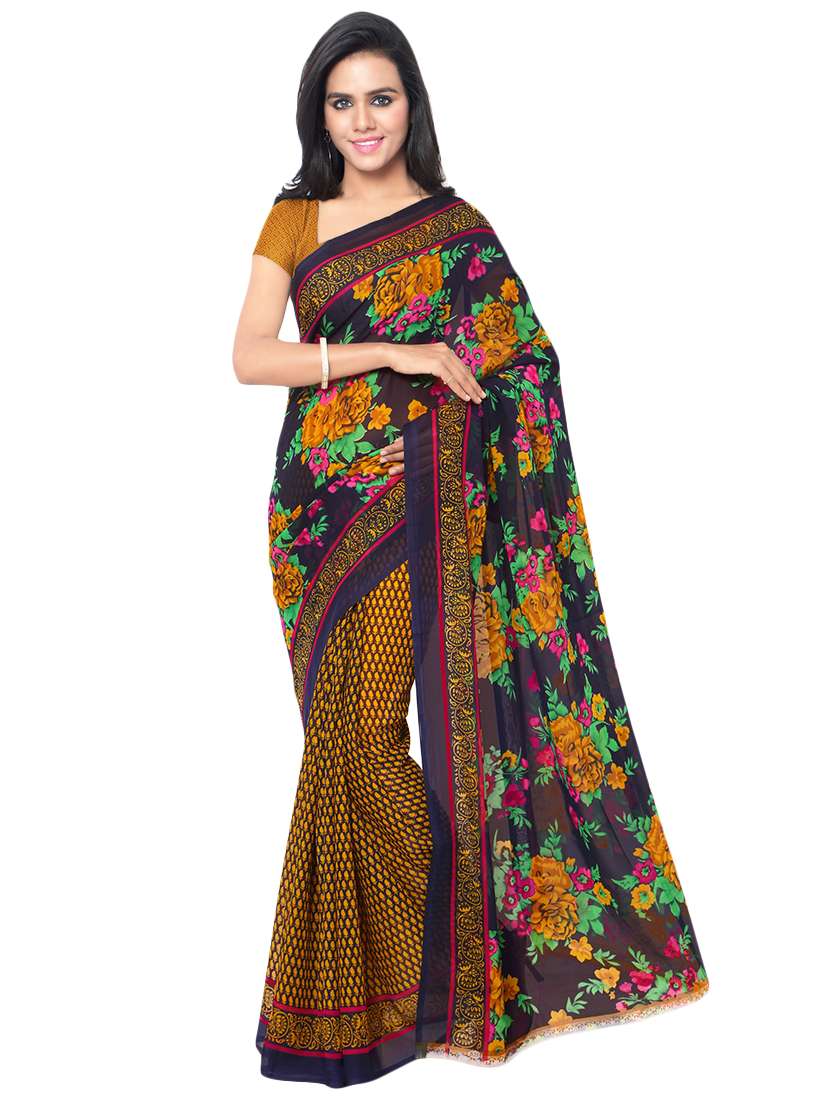floral printed half & half saree with blouse - 16426854 - Zoom Image - 0