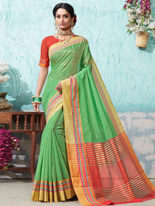 women's self design green colored saree with blouse - 16428472 - Standard Image - 0