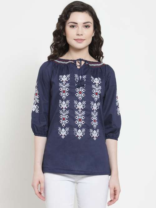 women's straight tie-up neck top - 16431915 -  Standard Image - 0