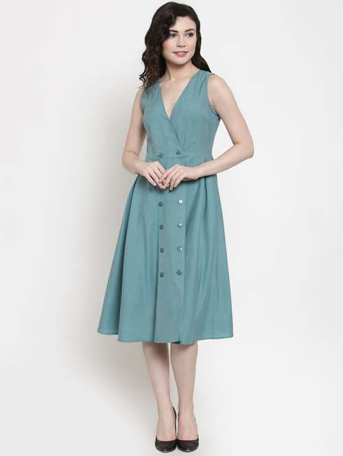 overlap neck button up a-line dress - 16431926 -  Standard Image - 0