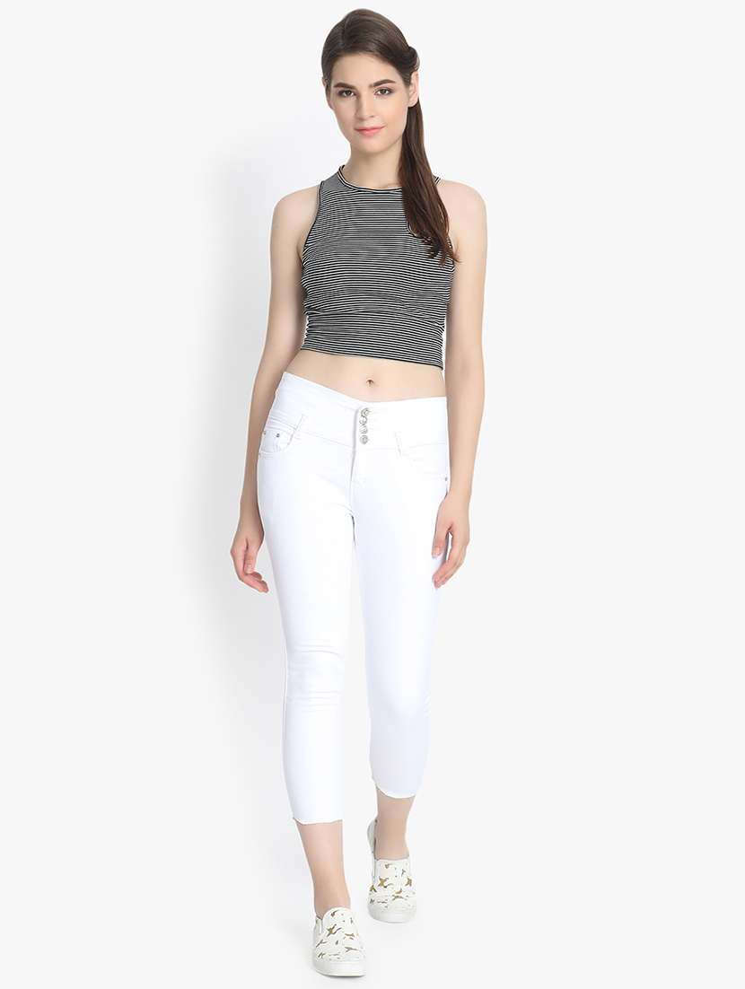 high rise solid cropped jeans  - 16432367 -  Standard Image - 3