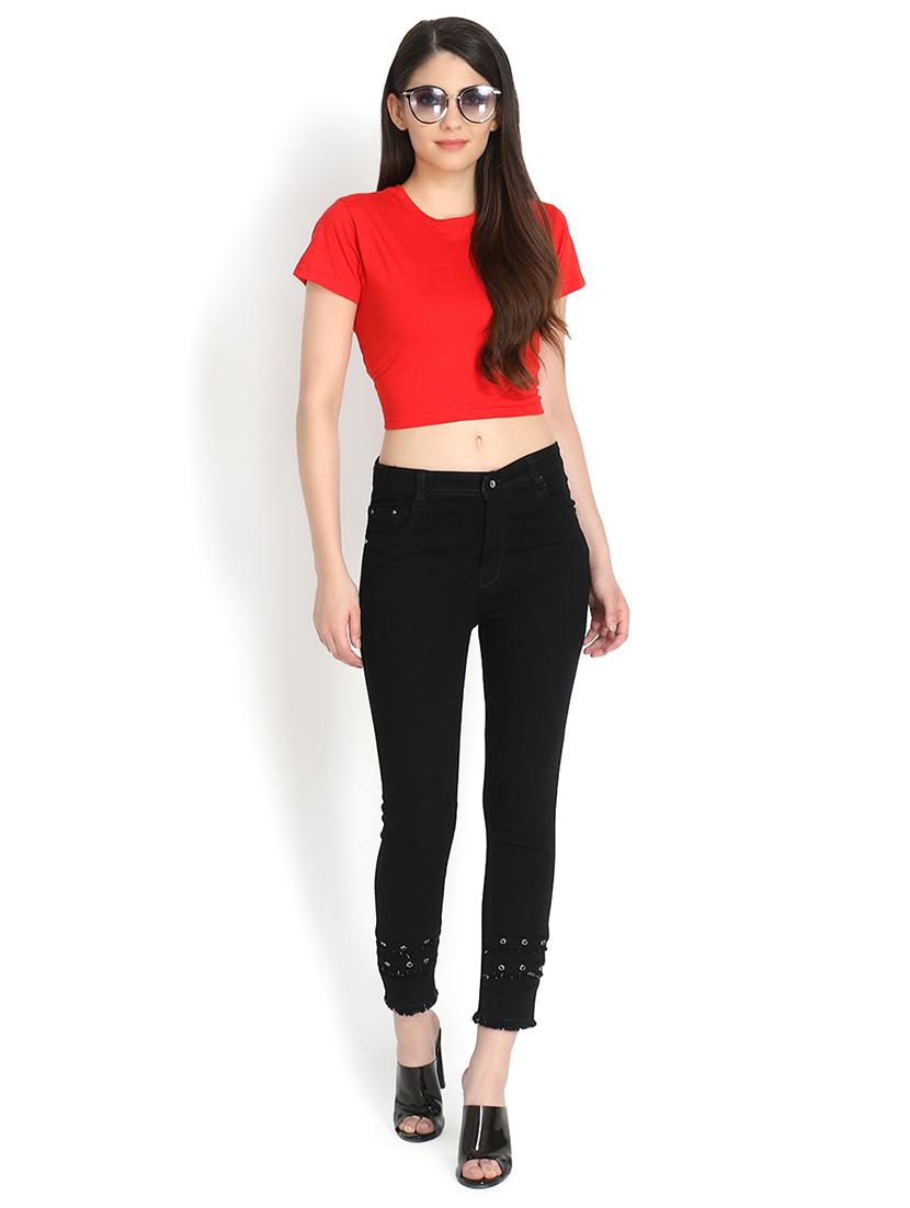 eyelet detail frayed hem jeans - 16432494 - Standard Image - 3
