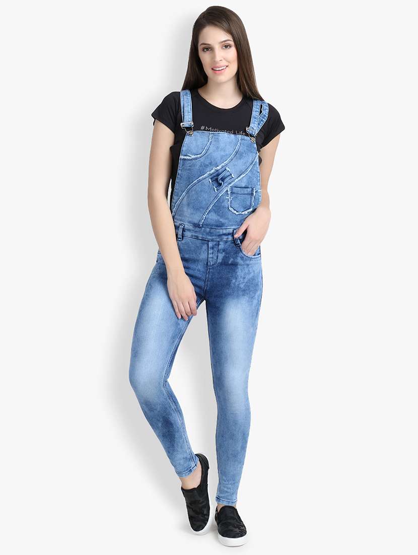 frayed detail stone washed dungaree - 16432684 - Zoom Image - 0