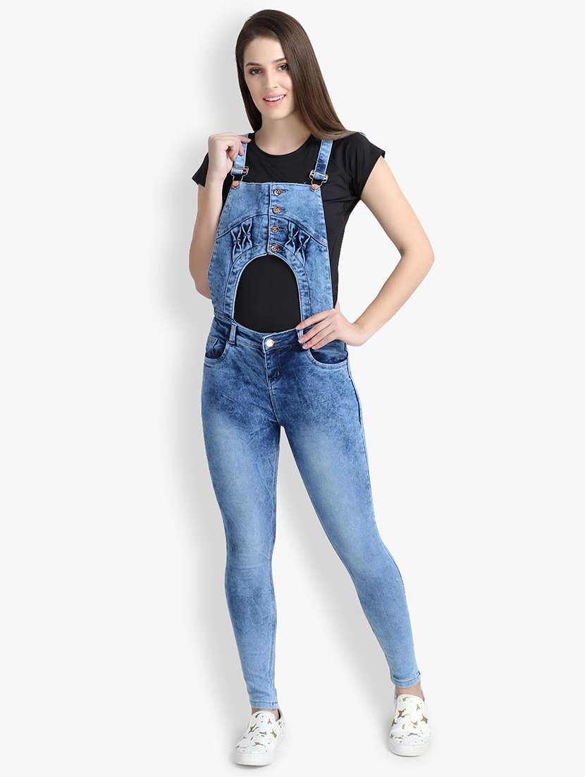 cut out detail stone washed dungaree - 16432686 -  Zoom Image - 0