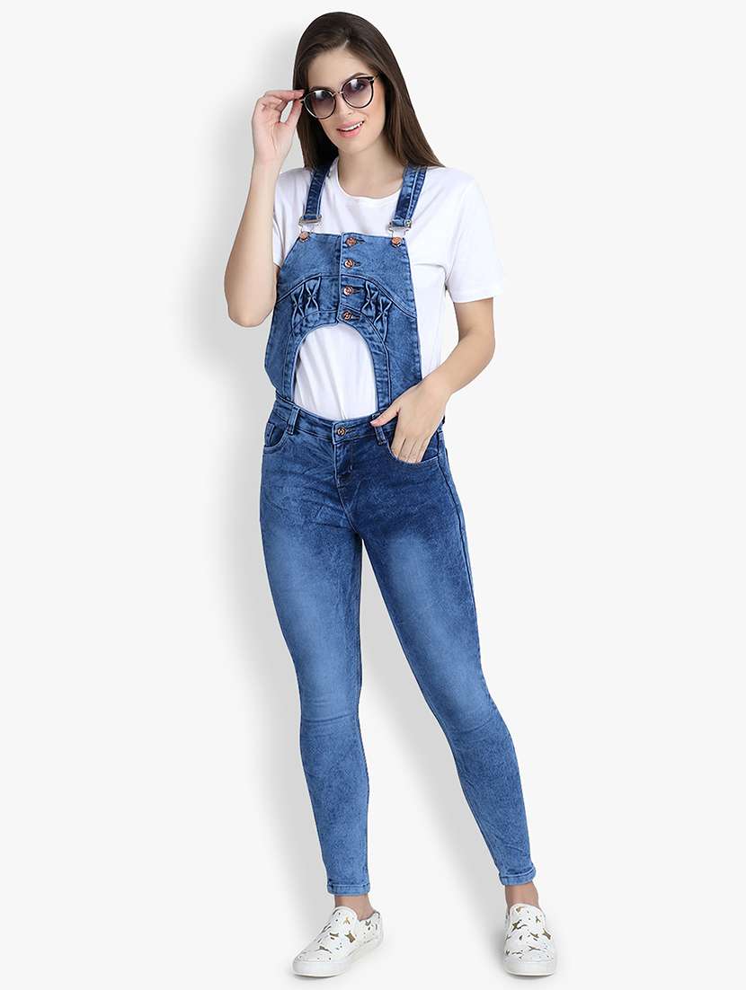 cut out detail stone washed dungaree - 16432687 -  Zoom Image - 0