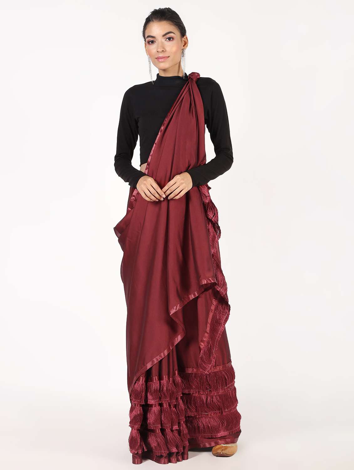 ruffle fusion saree with blouse