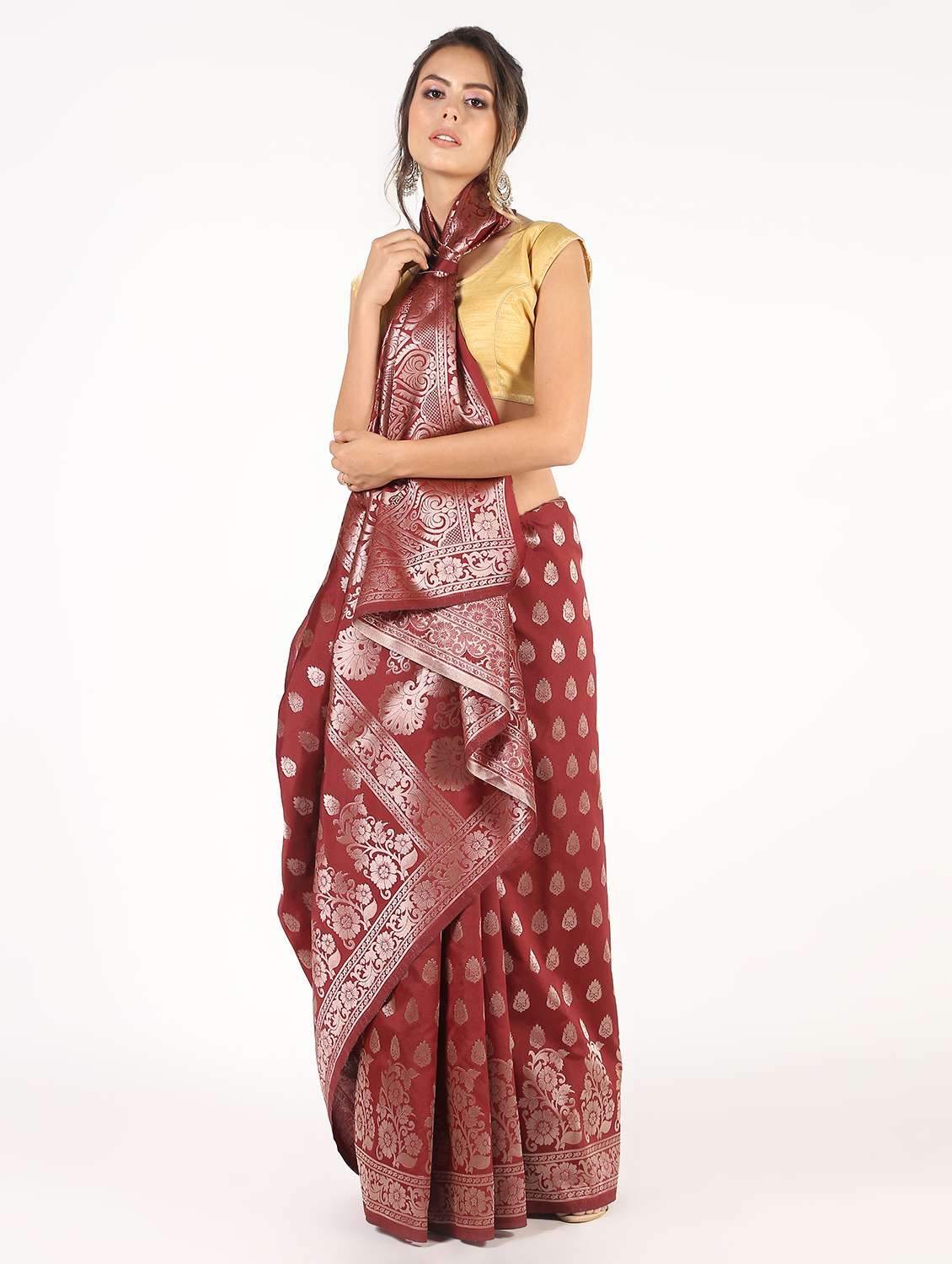 floral zari motif banarasi saree with blouse