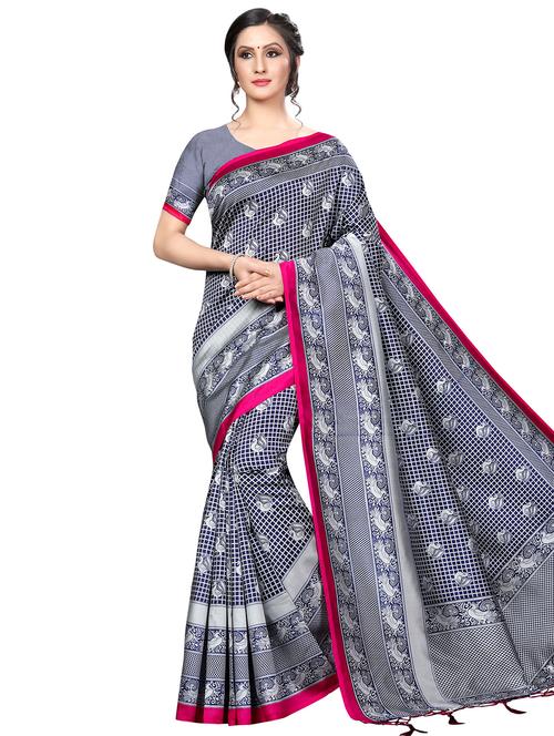 checkered printed bhagalpuri saree with blouse - 16436634 -  Standard Image - 0