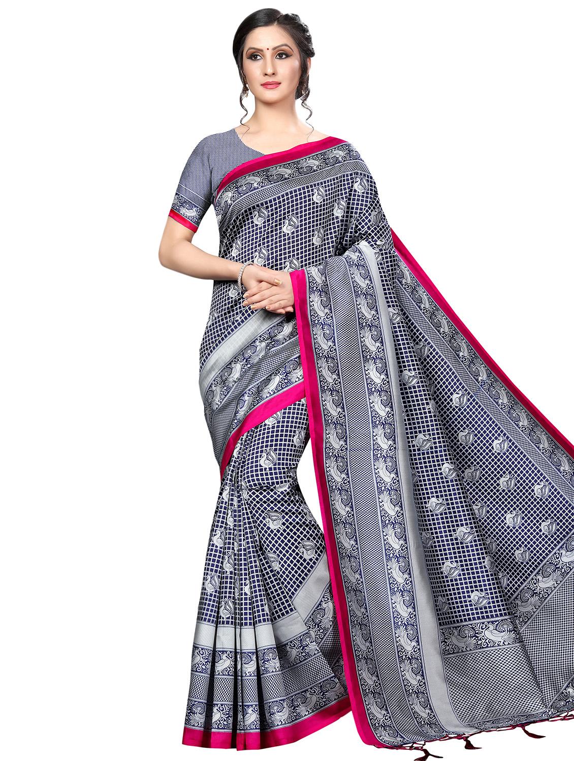 checkered printed bhagalpuri saree with blouse - 16436634 -  Zoom Image - 0