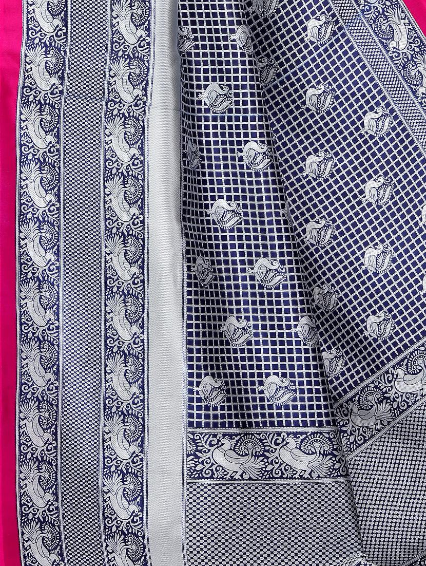 checkered printed bhagalpuri saree with blouse - 16436634 - Standard Image - 3