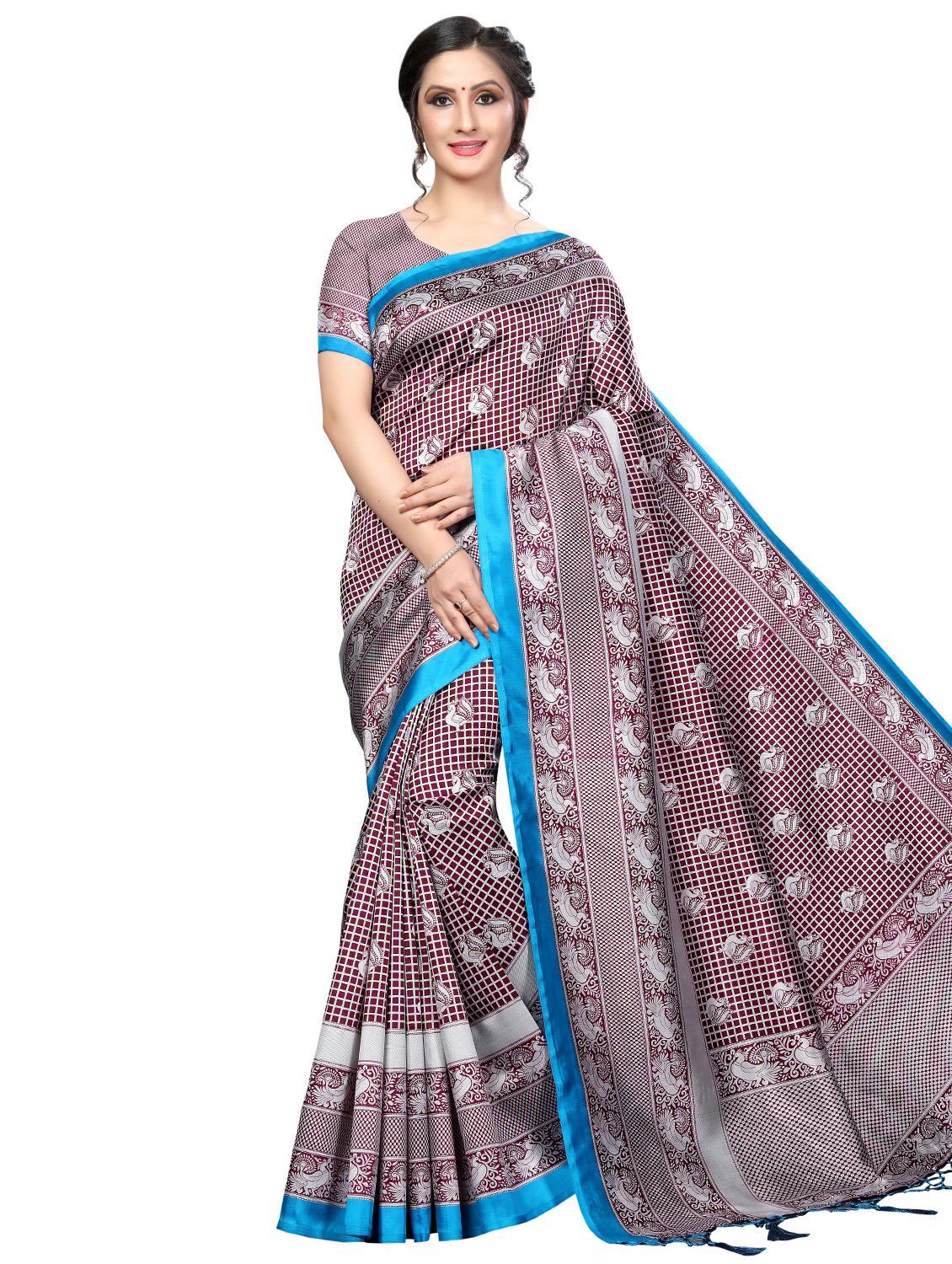 checkered printed bhagalpuri saree with blouse - 16436635 -  Zoom Image - 0