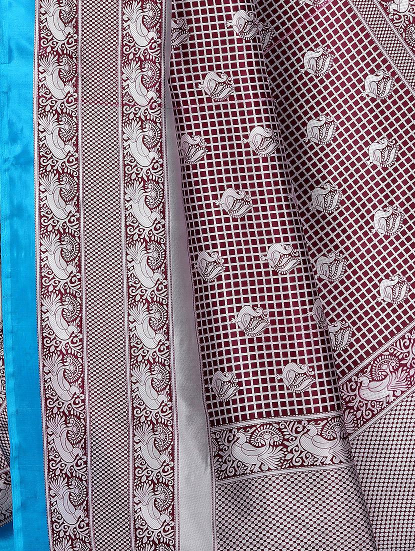 checkered printed bhagalpuri saree with blouse - 16436635 - Standard Image - 3