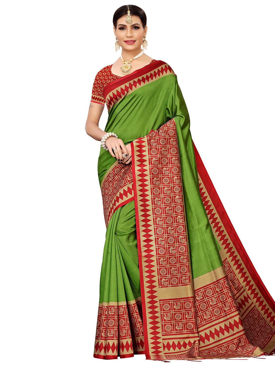 contrast border bhagalpuri saree with blouse - 16436650 -  Zoom Image - 0