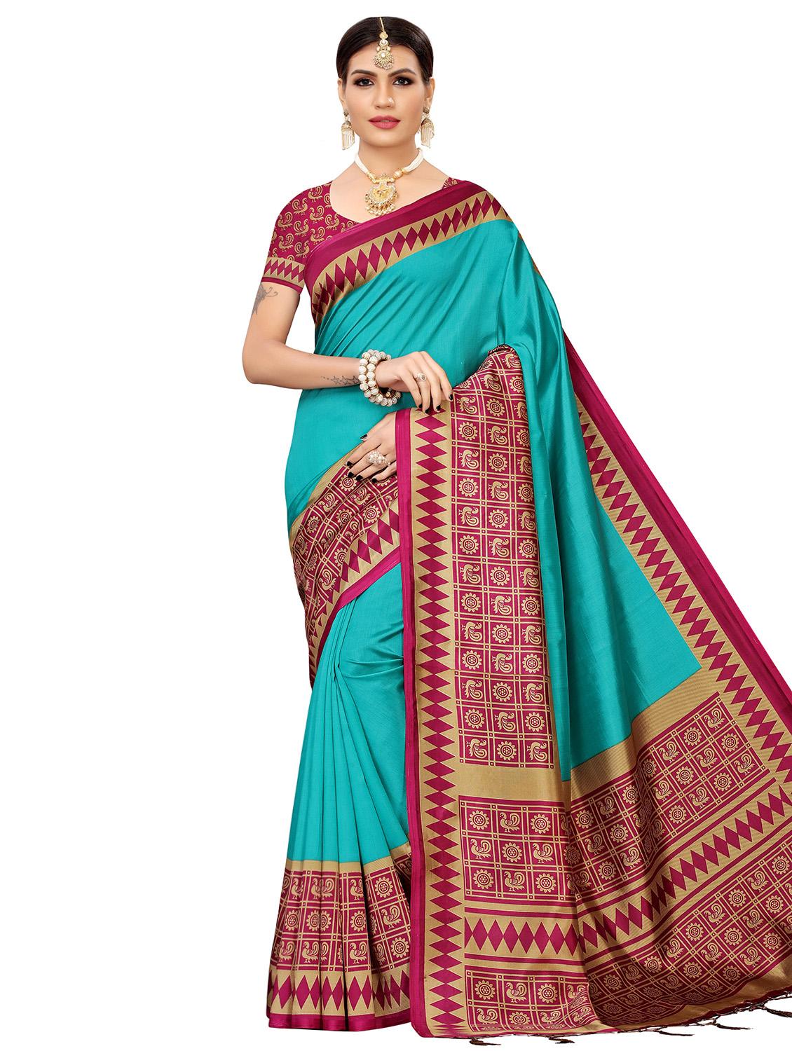 contrast border bhagalpuri saree with blouse - 16436651 -  Zoom Image - 0