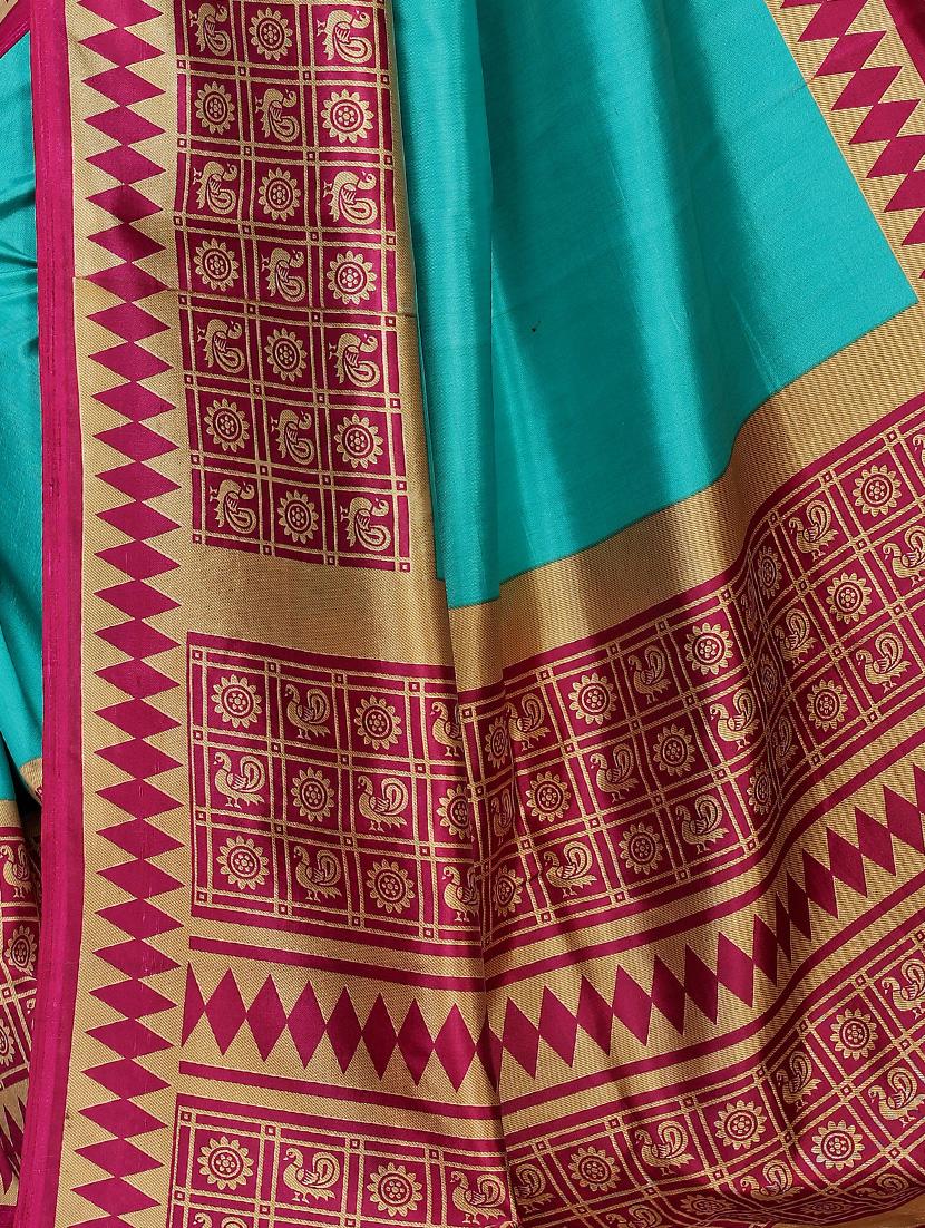 contrast border bhagalpuri saree with blouse - 16436651 - Standard Image - 3