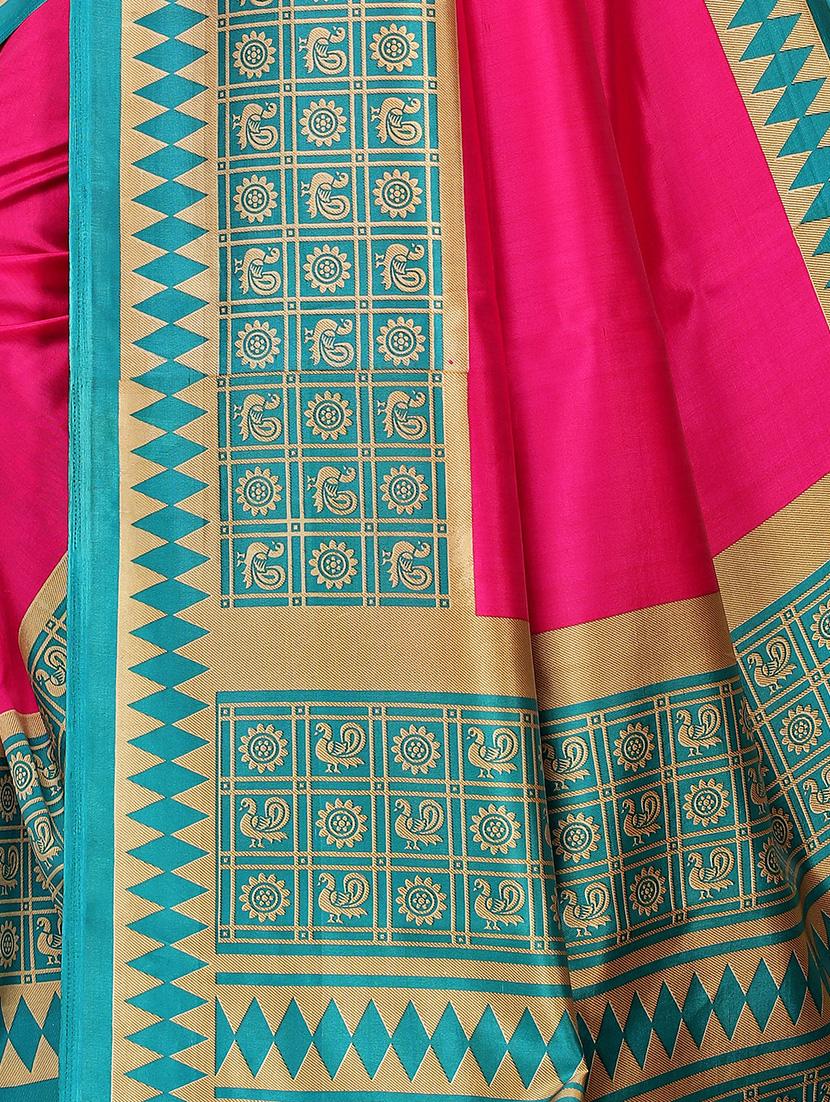 contrast border bhagalpuri saree with blouse - 16436653 - Standard Image - 3
