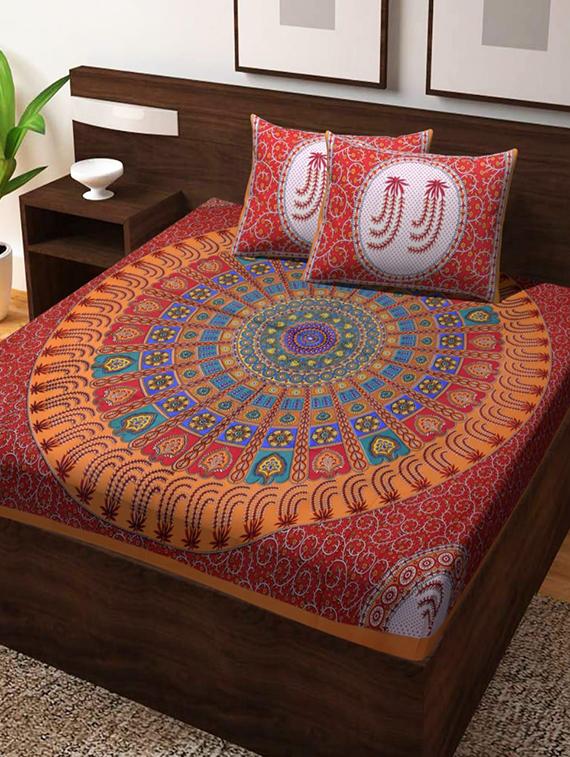 cotton printed double bed sheet with 2 pillow covers - 16436955 - Zoom Image - 0